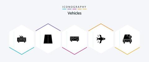 voertuigen 25 glyph icoon pak inclusief auto. vlak. snelweg. vliegen. voertuig vector