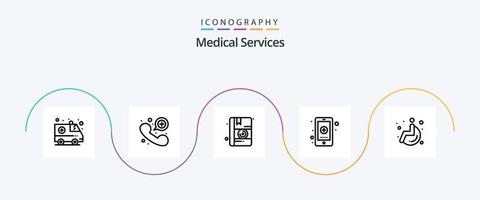 medisch Diensten lijn 5 icoon pak inclusief wiel stoel. medisch. geneesmiddel. geneesmiddel. ziekenhuis vector