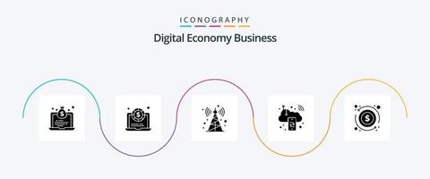 digitaal economie bedrijf glyph 5 icoon pak inclusief aandelenbeurs. pijl. radio. internetten. berekenen vector