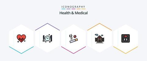 Gezondheid en medisch 25 gevulde lijn icoon pak inclusief . gewicht. roken. schalen. Gezondheid vector