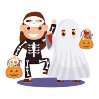 kleine kinderen in halloween-kostuums vector