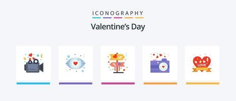 valentijnsdag dag vlak 5 icoon pak inclusief lint kenteken. insigne. richting. hart kenteken. fotografie. creatief pictogrammen ontwerp vector