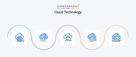 wolk technologie blauw 5 icoon pak inclusief e-mail. wolk. pijl. gegevens. koppeling vector