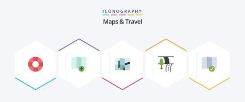 kaarten en reizen 25 vlak icoon pak inclusief . weg. . plaats vector