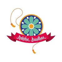 gelukkig raksha bandhan bloem polsbandje accessoire en lint frame vlakke stijl vector