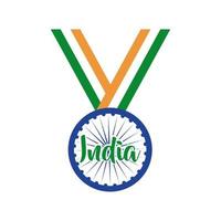 viering van de onafhankelijkheidsdag van india met ashoka chakra medaille vlakke stijl vector