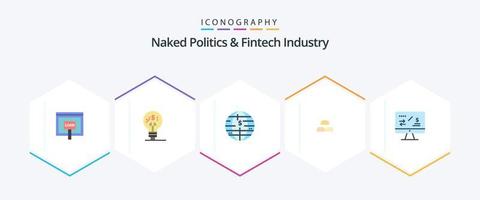 naakt politiek en FinTech industrie 25 vlak icoon pak inclusief inkomen. fonds. idee. bars. cryptogeld vector