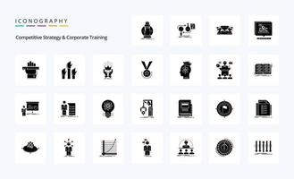 25 competitief strategie en zakelijke opleiding solide glyph icoon pak vector