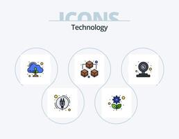 technologie lijn gevulde icoon pak 5 icoon ontwerp. fabriek. delen. video spel. gegevens. herkenning vector