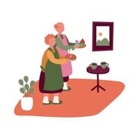 bejaarde echtpaar koken gebak in huisactiviteit vrije vorm stijl vector