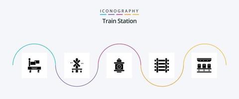 trein station glyph 5 icoon pak inclusief reizen. trein. tijd. stoelen. trein vector