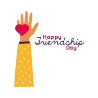 gelukkige vriendschapsdagviering met handen heffen harten pastel hand tekenen stijl vector