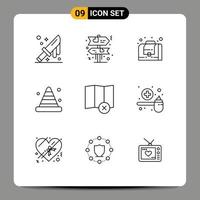 voorraad vector icoon pak van 9 lijn tekens en symbolen voor kaart Doorzichtig beheer gereedschap bouw bewerkbare vector ontwerp elementen