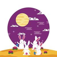 konijnen van medio herfst festival vector ontwerp