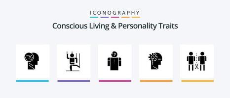 bewust leven en persoonlijkheid eigenschappen glyph 5 icoon pak inclusief informatie. kritisch. manipuleren. analyses. open. creatief pictogrammen ontwerp vector