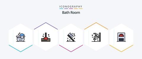 bad kamer 25 gevulde lijn icoon pak inclusief . verwarming. kamer. water. kraan vector