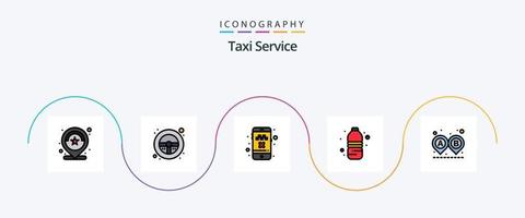 taxi onderhoud lijn gevulde vlak 5 icoon pak inclusief bestemming. water fles. wiel. water. vervoer vector