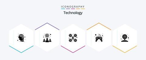 technologie 25 glyph icoon pak inclusief webcammen. camera. camera. video spel. controleur vector