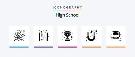 hoog school- glyph 5 icoon pak inclusief rang. school. beker. magneet. onderwijs. creatief pictogrammen ontwerp vector