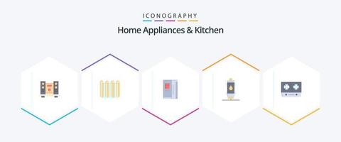 huis huishoudelijke apparaten en keuken 25 vlak icoon pak inclusief gas. warmte. verwarming. water. diepvries vector