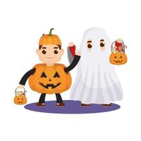 kleine kinderen in halloween-kostuums vector