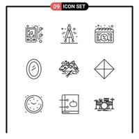 universeel icoon symbolen groep van 9 modern contouren van heuvel spiegel datum huishouden meubilair bewerkbare vector ontwerp elementen