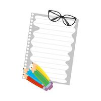 kleurpotloden met papier en bril vector