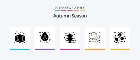 herfst glyph 5 icoon pak inclusief bessen. regen. boom. wolk. koud. creatief pictogrammen ontwerp vector