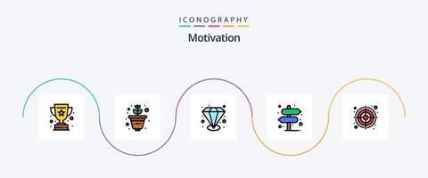 motivatie lijn gevulde vlak 5 icoon pak inclusief . doel. kwaliteit. stieren oog. wijzer vector