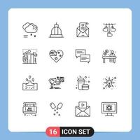reeks van 16 modern ui pictogrammen symbolen tekens voor vlag liefde Grieks Valentijn bruiloft kaart bewerkbare vector ontwerp elementen