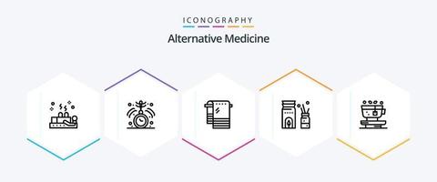 alternatief geneeskunde 25 lijn icoon pak inclusief natuur. geur. bad. kom tot rust. aromatherapie vector