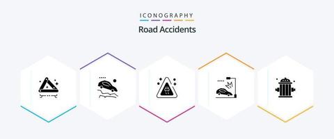 weg ongevallen 25 glyph icoon pak inclusief brandweerman. brandweerman. signalering. lantarenpaal. auto vector