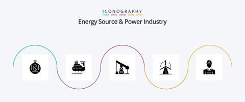 energie bron en macht industrie glyph 5 icoon pak inclusief ingenieur. stroom. bouw. energie. turbine vector
