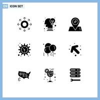 modern reeks van 9 solide glyphs pictogram van vader ballon medisch kijk maar instelling bewerkbare vector ontwerp elementen