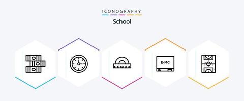 school- 25 lijn icoon pak inclusief veld. spel. tekening. amusement. onderwijs vector