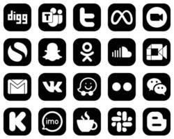 20 vernieuwend wit sociaal media pictogrammen Aan zwart achtergrond zo net zo google voldoen aan. geluid. video. geluidswolk en snapchat pictogrammen. professioneel en hoge kwaliteit vector