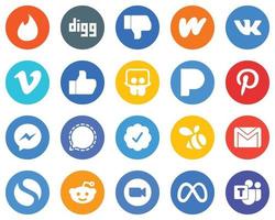 20 vlak cirkel sociaal media pictogrammen signaal. facebook. video. boodschapper en Pandora wit achtergrond vector