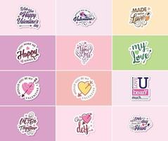 vieren liefde Aan Valentijnsdag dag met mooi typografie en grafiek stickers vector