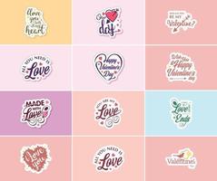 uitdrukken uw liefde met Valentijnsdag dag typografie en grafisch ontwerp stickers vector