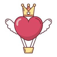 hou van hart hete luchtballon met vleugels en kroon vector ontwerp