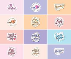 vieren uw liefde met mooi typografie en grafisch stickers vector