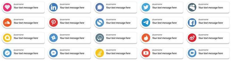 20 aanpasbare sociaal media volgen me pictogrammen zo net zo facebook. boodschapper. mijn ruimte. telegram en pinterest pictogrammen. elegant en uniek vector