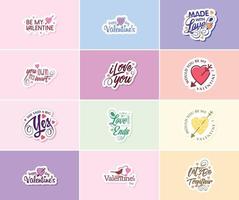 vieren uw romance met Valentijnsdag dag grafiek stickers vector