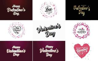 hand getekend zwart belettering Valentijnsdag dag en roze harten Aan wit achtergrond vector illustratie geschikt voor gebruik in ontwerp van kaarten. spandoeken. logo's. flyers. etiketten. pictogrammen. insignes. en stickers