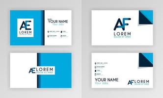 blauwe visitekaartjesjabloon. eenvoudig identiteitskaartontwerp met alfabetlogo en schuine accenten. voor corporate, company, professional, business, reclame, public relations, brochure, poster vector