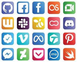 20 minimalistische sociaal media pictogrammen zo net zo bericht. wattpad. onenigheid en moeders pictogrammen. uniek en hoog definitie vector