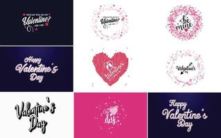 hand getekend zwart belettering Valentijnsdag dag en roze harten Aan wit achtergrond vector illustratie geschikt voor gebruik in ontwerp van kaarten. spandoeken. logo's. flyers. etiketten. pictogrammen. insignes. en stickers