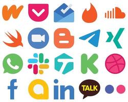 20 vlak sociaal media pictogrammen voor een hedendaags web ontwerp telegram. snel en blog pictogrammen. minimalistische helling icoon reeks vector