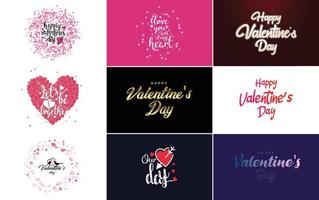 hand getekend zwart belettering Valentijnsdag dag en roze harten Aan wit achtergrond vector illustratie geschikt voor gebruik in ontwerp van kaarten. spandoeken. logo's. flyers. etiketten. pictogrammen. insignes. en stickers