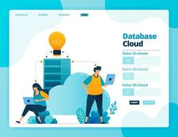 bestemmingspagina vector ontwerp van database en cloud. ontwerp voor website, web, banner, mobiele apps, poster, brochure, sjabloon, billboard, welkomstpagina, promotie, omslag, visitekaartje, advertentie